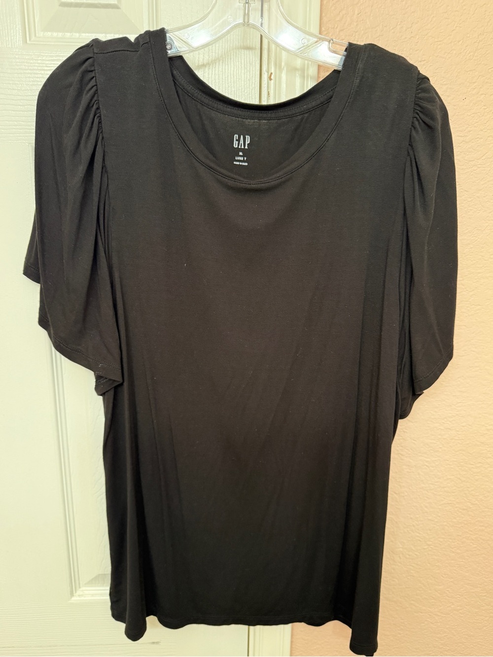Gap Luxe T Black Flutter Sleeve Crewneck Top - Size XL